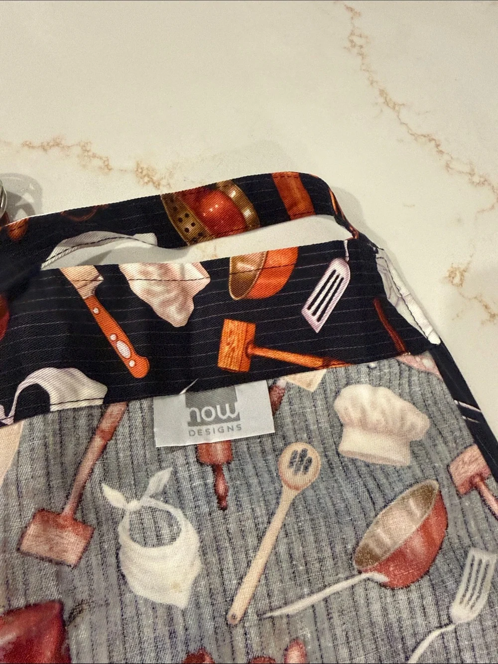 Black Culinary Print Cotton Apron with Kitchen Tools Design
